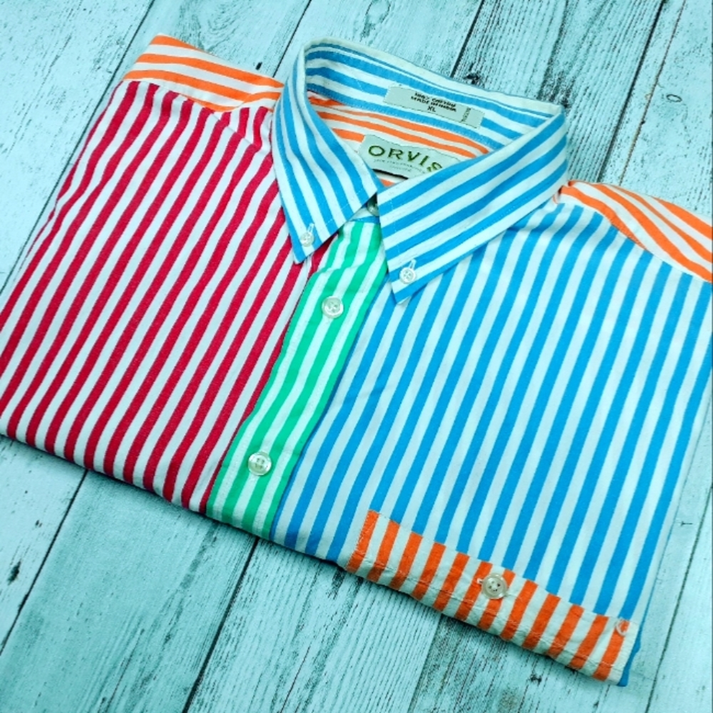 Orvis Vintage 90s Men's XL Colorblock Long Sleeve Button Down Shirt Colorful